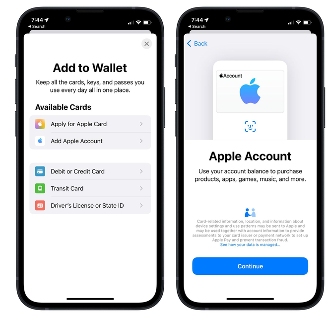 九合垸原种场苹果手机维修分享iOS 15.5钱包App如何添加 Apple 账户 