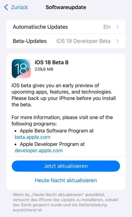 九合垸原种场苹果手机维修分享苹果 iOS / iPadOS 18 开发者预览版 Beta 8 发布 